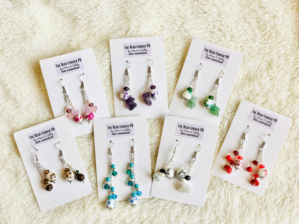 Round Pottery with Silver Chains Earrings