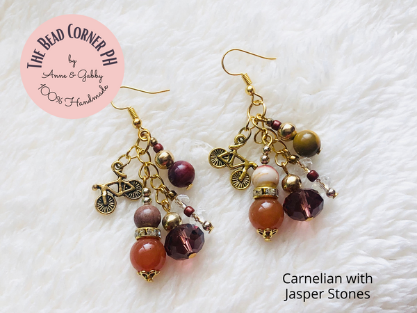 Carnelian Stones with Bike Charm Earrings